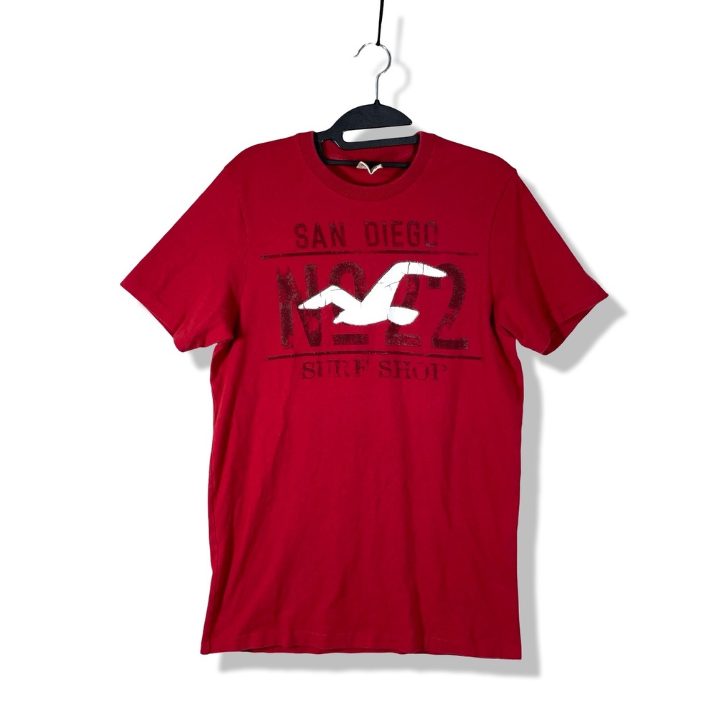 Hollister Graphic Tee Mens M Slim Red San Diego Surf Shop Beach Skater Y2K